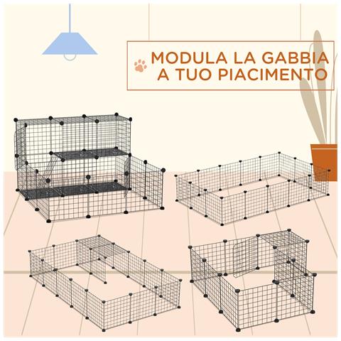 Recinto Per Conigli Modulabile Con Accessori Montaggio, In Acciaio, 105x105x70cm - Nero - Foto 6