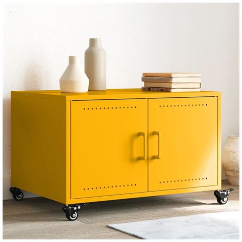 Tavolino da Salotto Giallo Senape 68x50x43,5 cm in Acciaio - Foto 10