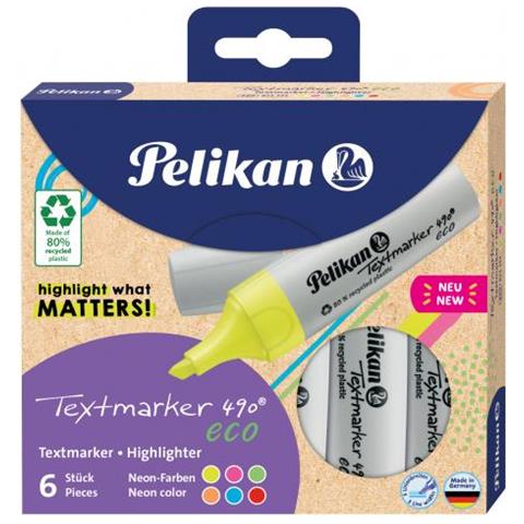 Pelikan Textmarker 490 Eco Evidenziatore 6 Pz Punta Smussata Multicolore - Foto 1