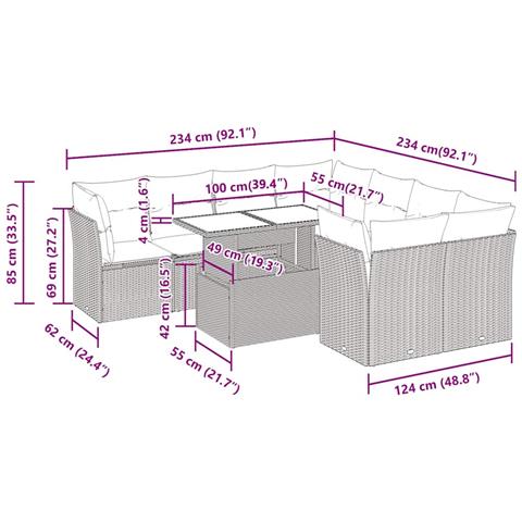 Set Divani Da Giardino 9 Pz Con Cuscini Nero In Polyrattan - Foto 2