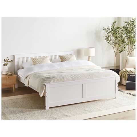 Letto Legno Di Pino Olendon 160 X 200 Cm Bianco - Foto 1