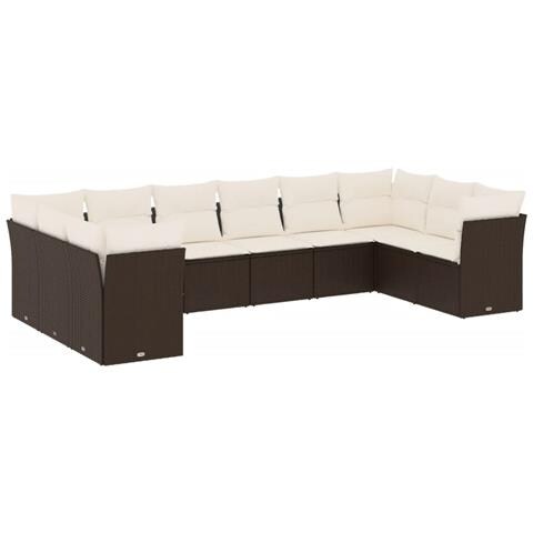 Set Divani Da Giardino 10pz Con Cuscini In Polyrattan Marrone - Foto 2