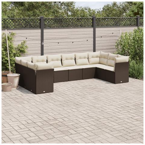 Set Divani Da Giardino 10pz Con Cuscini In Polyrattan Marrone - Foto 1