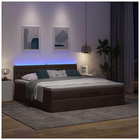 Pouf Letto Con Materasso E Led Marrone Scuro 180x200cm Tessuto - Foto 3