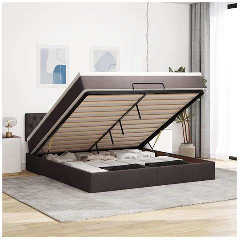 Pouf Letto Con Materasso E Led Marrone Scuro 180x200cm Tessuto - Foto 1