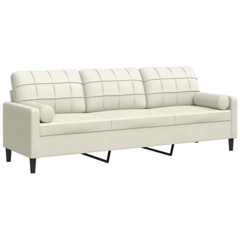 Divano A 3 Posti Con Cuscini Crema 210 Cm In Velluto - Foto 2