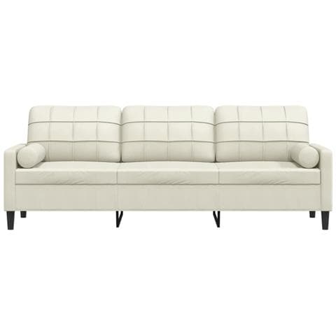 Divano A 3 Posti Con Cuscini Crema 210 Cm In Velluto - Foto 3