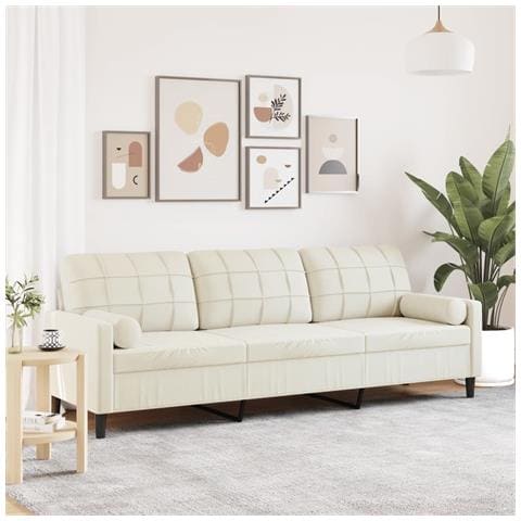 Divano A 3 Posti Con Cuscini Crema 210 Cm In Velluto - Foto 1