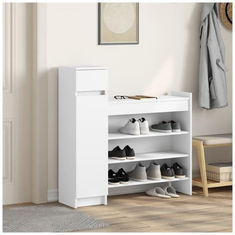 Scarpiera Bianca 100,5x28x100 Cm In Legno Multistrato - Foto 2