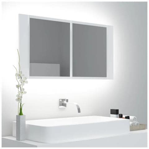Lusso Casadino - Armadietto A Specchio Con Luci Led Bianco 90x12x45 In Acrilico - Foto 8