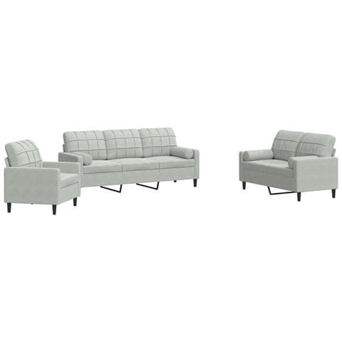 Set di Divani 3 pz con Cuscini e Rinforzi Grigio Chiaro Velluto - Foto 1