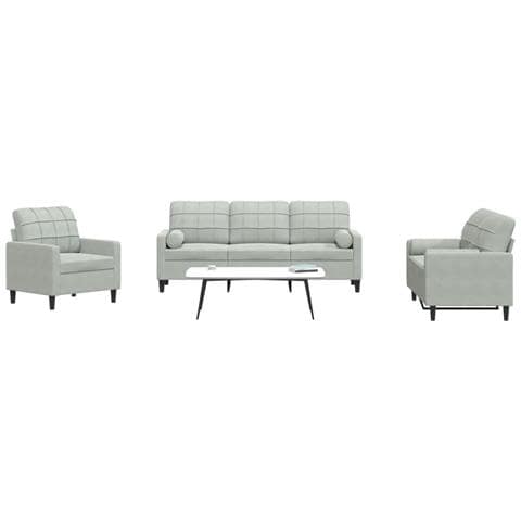 Set di Divani 3 pz con Cuscini e Rinforzi Grigio Chiaro Velluto - Foto 2