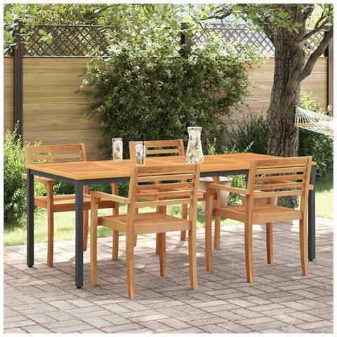 Tavolo da giardino  200x90x75 cm in legno di acacia solido e metallo - Foto 2