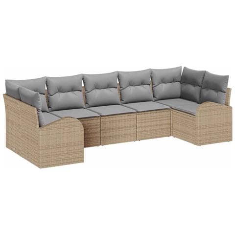 Set di divani da giardino 7 pezzi con cuscini Beige in polirattan - Foto 1