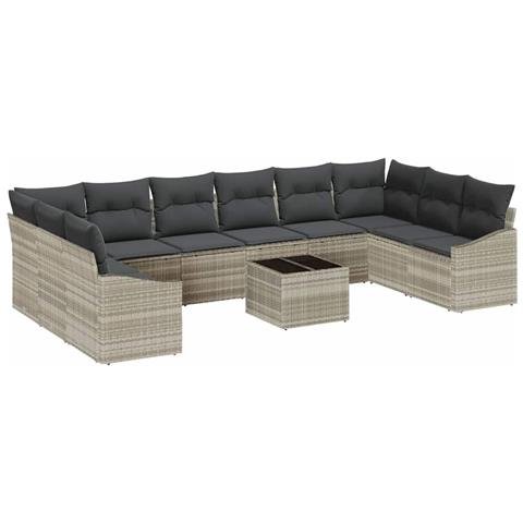 Set di divani da giardino da 11 pezzi con cuscini grigio polyrattan - Foto 1