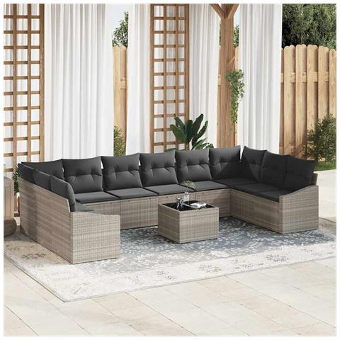 Set di divani da giardino da 11 pezzi con cuscini grigio polyrattan - Foto 2