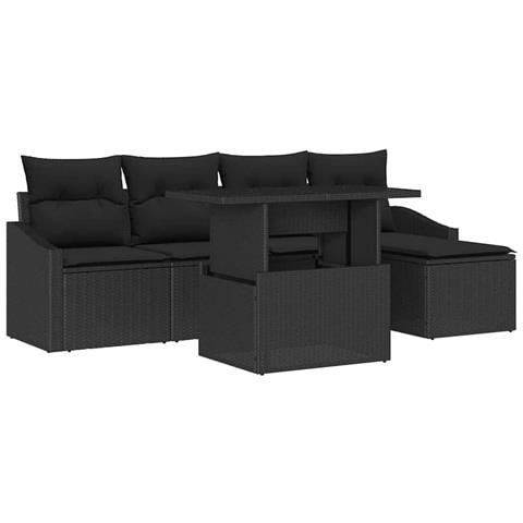 Set Divano da Giardino di 6 Pezzi con Cuscini Nero Polyrattan - Foto 1
