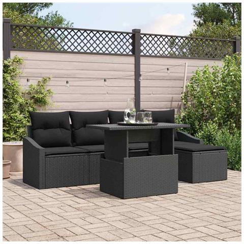 Set Divano da Giardino di 6 Pezzi con Cuscini Nero Polyrattan - Foto 2