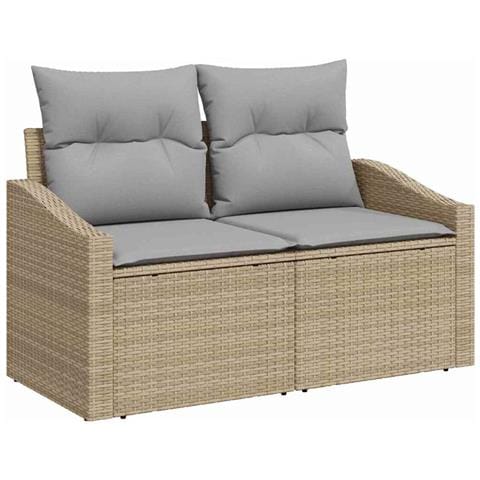 Sofa da Giardino 2 Posti con Ripostiglio e Cuscini Beige in Polyrattan - Foto 1