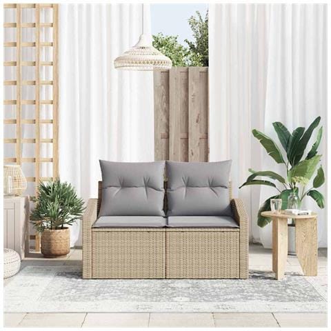 Sofa da Giardino 2 Posti con Ripostiglio e Cuscini Beige in Polyrattan - Foto 2