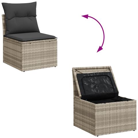 Set divani giardino a 3 pezzi con cuscini grigio chiaro polyrattan - Foto 9