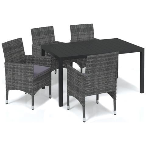 Set da Pranzo per Giardino 5 pz con Cuscini Polyrattan Grigio - Foto 1