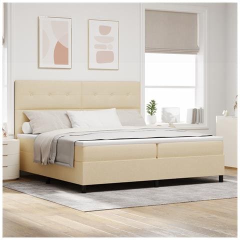 Letto a Box Spring con Materasso Crema 200x200 cm Tessuto - Foto 2