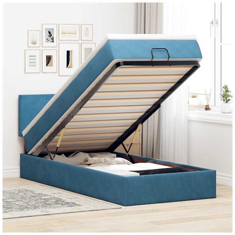 Struttura Letto Pouf con Materasso 90x190 cm in Velluto - Foto 2