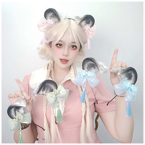 Cerchietto Con Orecchie Da Orso Lolita: Accessorio Cinese Con Nappe Per Cosplay E Streaming - Foto 7