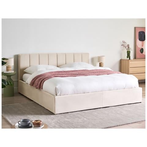 Letto Contenitore Velluto Dreux 180 X 200 Cm Beige Chiaro - Foto 1