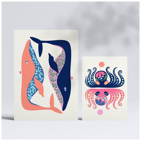 Set Di 6 Stampe Creature Acquatiche In Animali Astratti Dipinti Decorativi Estetici Per Il Tuo Soggiorno, Camera Da Letto, Casa A3 & A4 Senza Cornice - Foto 2