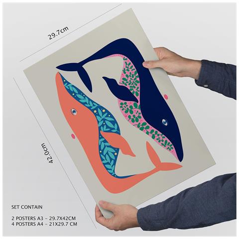 Set Di 6 Stampe Creature Acquatiche In Animali Astratti Dipinti Decorativi Estetici Per Il Tuo Soggiorno, Camera Da Letto, Casa A3 & A4 Senza Cornice - Foto 4