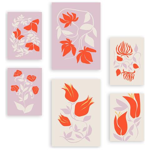 Set Di 6 Stampe Cornice Floreale 3 In Fiori Dipinti Decorativi Estetici Astratti Per Il Tuo Soggiorno, Camera Da Letto, Casa A3 & A4 Senza Cornice - Foto 1