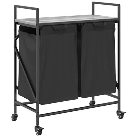 Cesto della Biancheria 2 Scomparti con Ruote Grigio Sonoma - Foto 1