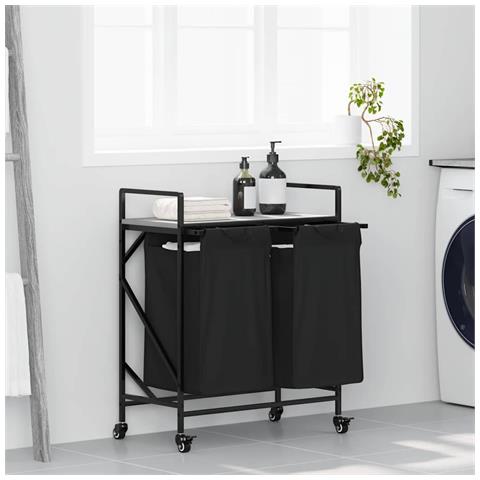 Cesto della Biancheria 2 Scomparti con Ruote Grigio Sonoma - Foto 2