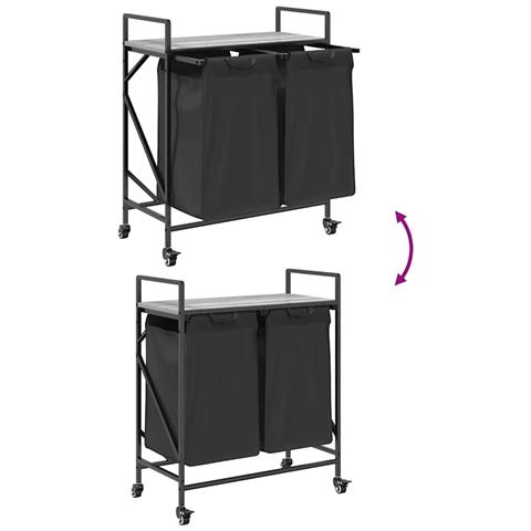 Cesto della Biancheria 2 Scomparti con Ruote Grigio Sonoma - Foto 9