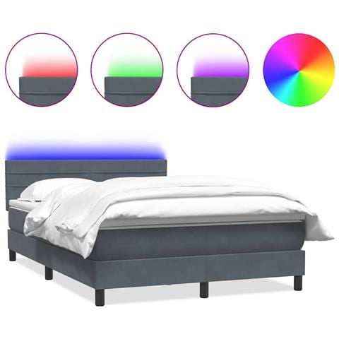 Letto a Molle con Materasso e LED Grigio Scuro 140x220 cm Velluto - Foto 1