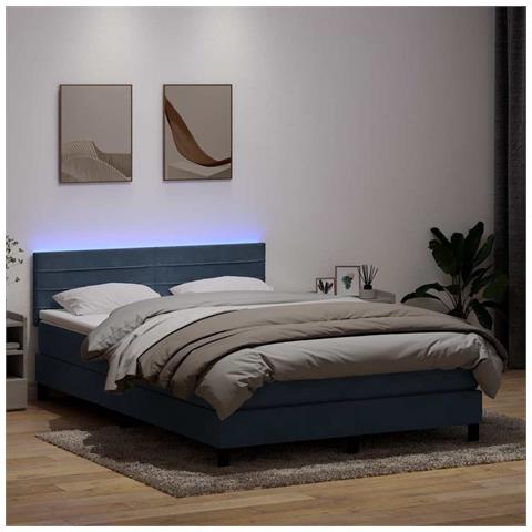 Letto a Molle con Materasso e LED Grigio Scuro 140x220 cm Velluto - Foto 2