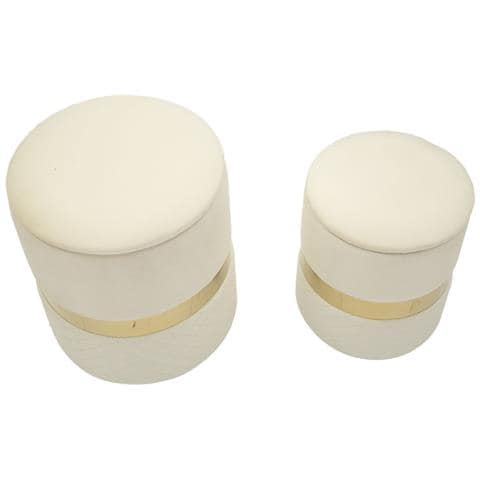 Set 2 Pouf Contenitore Sheffield In Velluto Crema Con Fascia Dorata Ø37x42 E Ø28x35 Cm - Foto 2