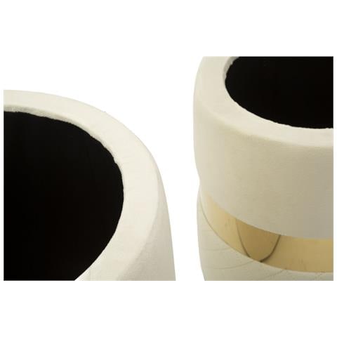 Set 2 Pouf Contenitore Sheffield In Velluto Crema Con Fascia Dorata Ø37x42 E Ø28x35 Cm - Foto 8