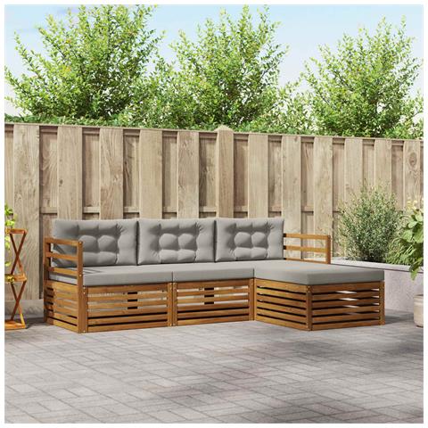 Set di divani da esterno 4 pcs Grigio Naturale e Chiaro - Foto 2