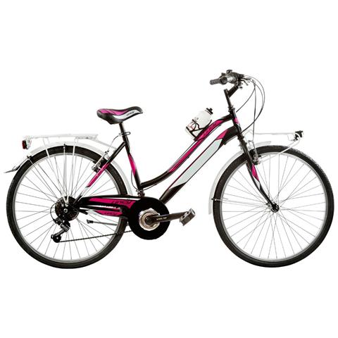 Bici Da Donna Mountain Bike 26 Mtb Lincy Bicicletta Ly26c6v Con Cambio 6v Completa Di Accessori Con Luci A Led - 46 Nero Opaco Fuxia - Foto 1