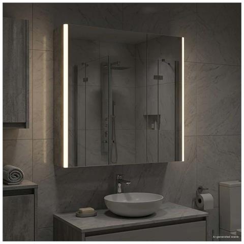 Mobiletto per specchio da bagno Grigio cemento - Foto 2