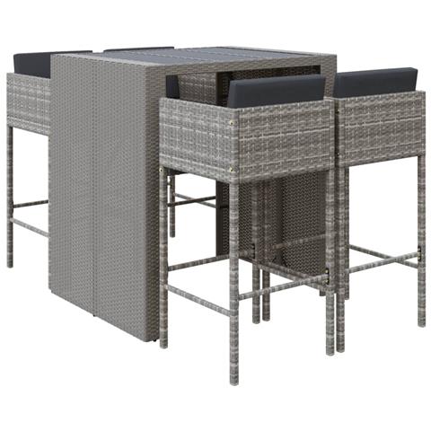 Set Bar da Giardino 5 pz con Cuscini in Polyrattan Grigio - Foto 1