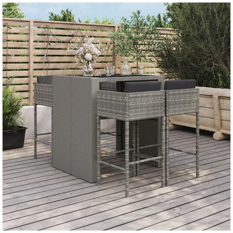 Set Bar da Giardino 5 pz con Cuscini in Polyrattan Grigio - Foto 2