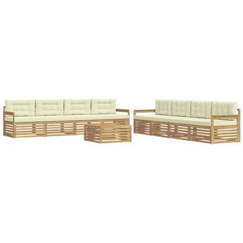 Set di divani da esterno 9 pcs Bianco e Crema Poliestere - Foto 1