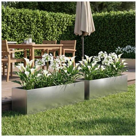 Vaso da giardino 2 pz Argento 80 x 20 x 20 cm Acciaio Inox - Foto 2