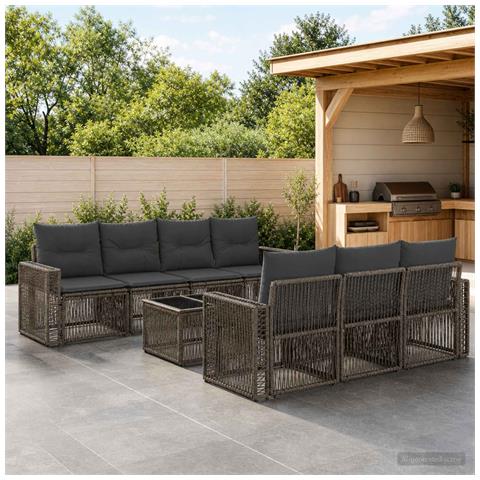 Set Divano da Giardino 8 pz Grigio polyrattan - Foto 9
