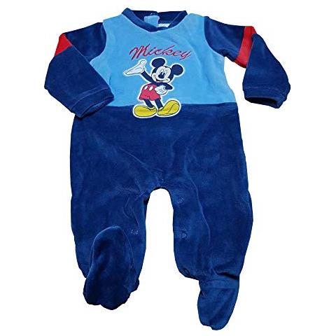 Tutina In Ciniglia Mickey Mouse Con Piedini Per Bambino 1 Mese Blu E Azzurro - Foto 1