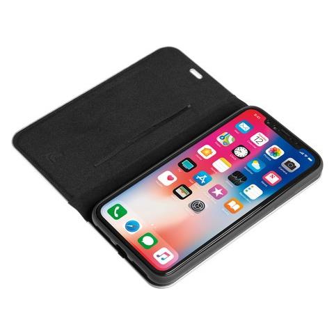 Club, Cover A Libro In Similpelle - Apple Iphone X - Nero / argento - Foto 3